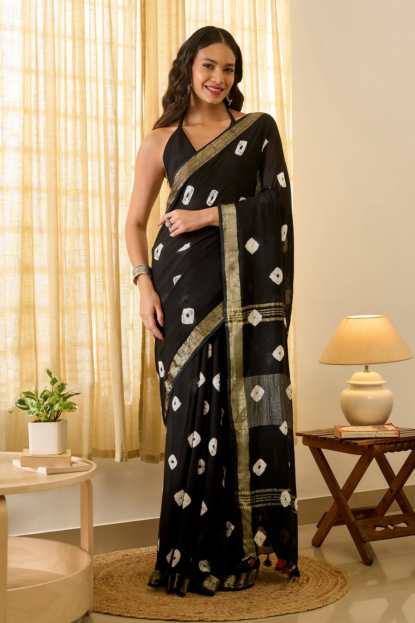 Teejh Aruvya Black Hand Blockprint Saree