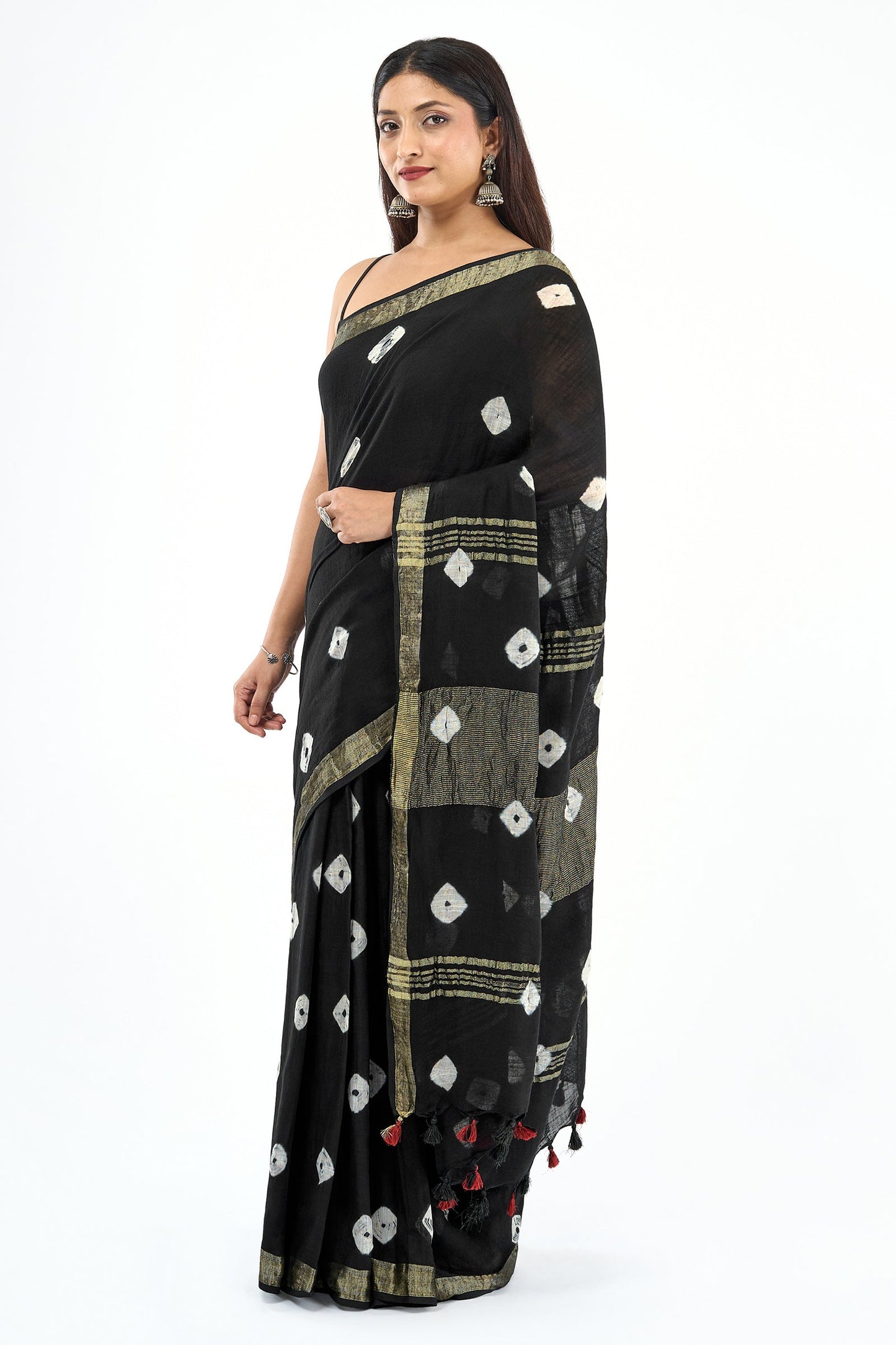 Teejh Aruvya Black Hand Blockprint Saree