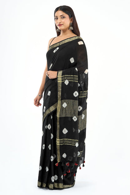 Teejh Aruvya Black Hand Blockprint Saree