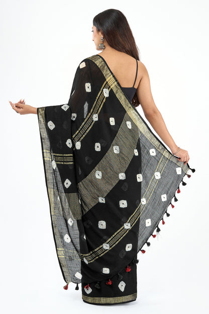 Teejh Aruvya Black Hand Blockprint Saree