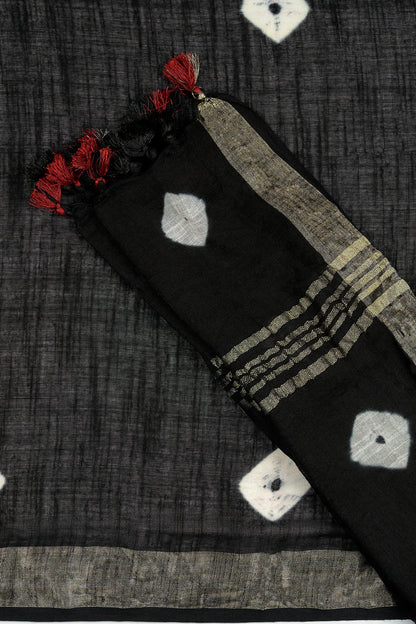 Teejh Aruvya Black Hand Blockprint Saree