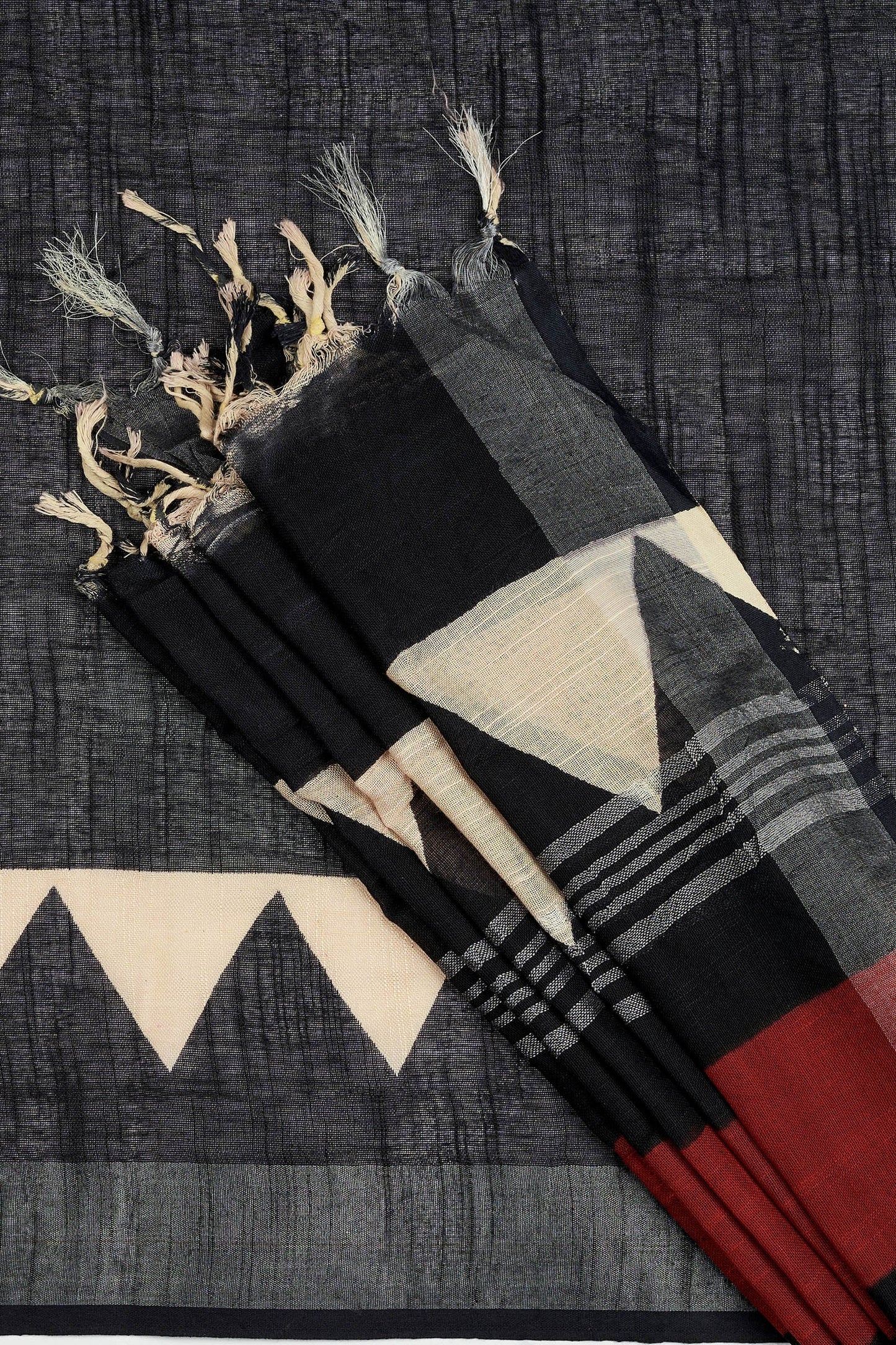 Teejh Vedrani Black & Red Hand Blockprint Saree