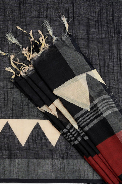 Teejh Vedrani Black & Red Hand Blockprint Saree