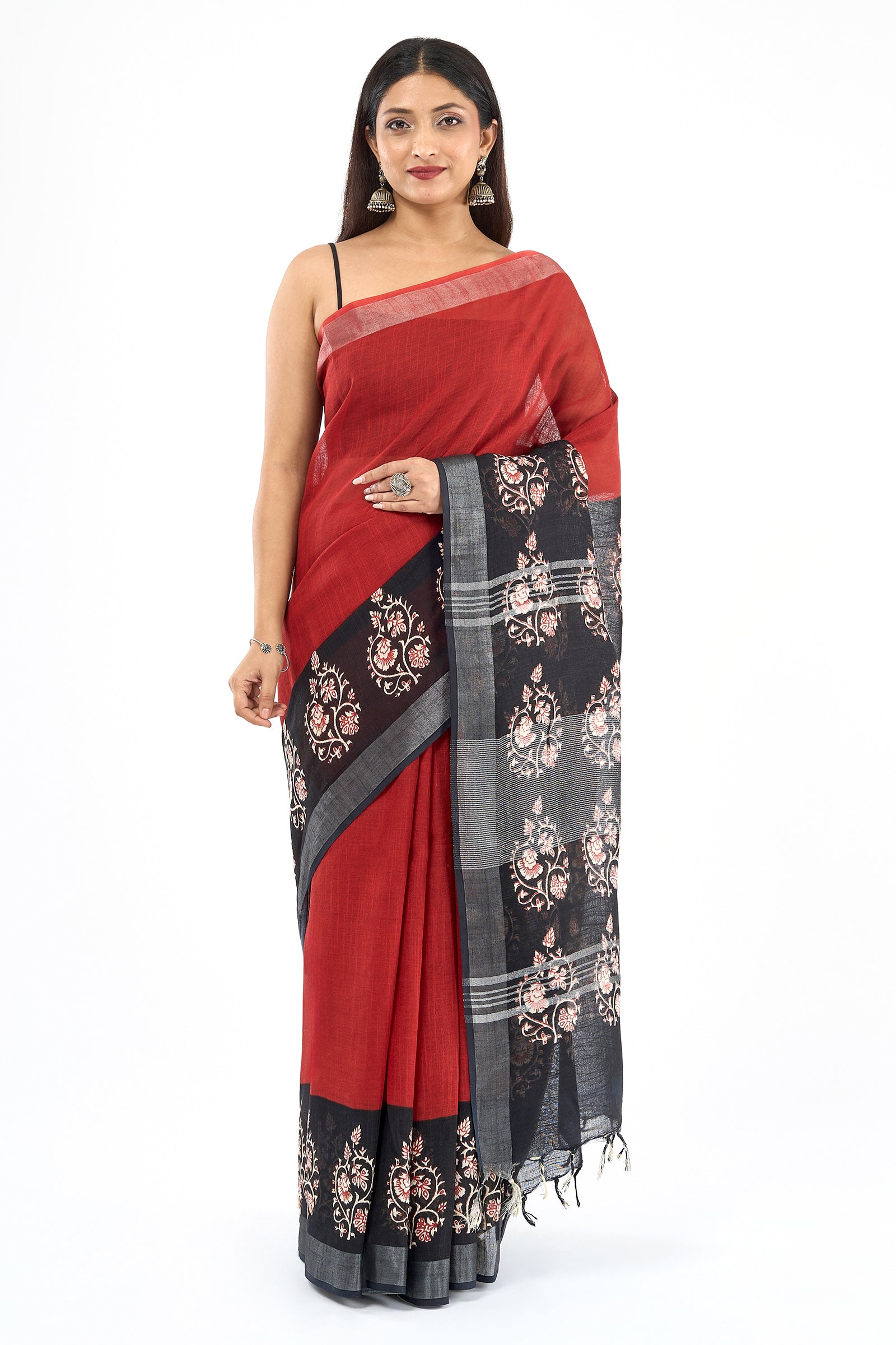 Teejh Saanviki Black & Red Hand Blockprint Saree