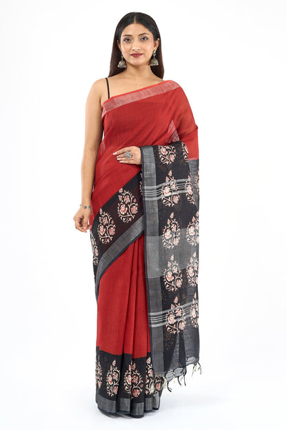 Teejh Saanviki Black & Red Hand Blockprint Saree