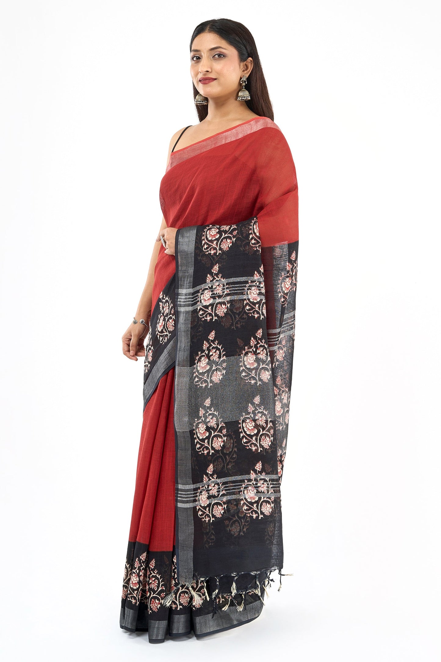 Teejh Saanviki Black & Red Hand Blockprint Saree