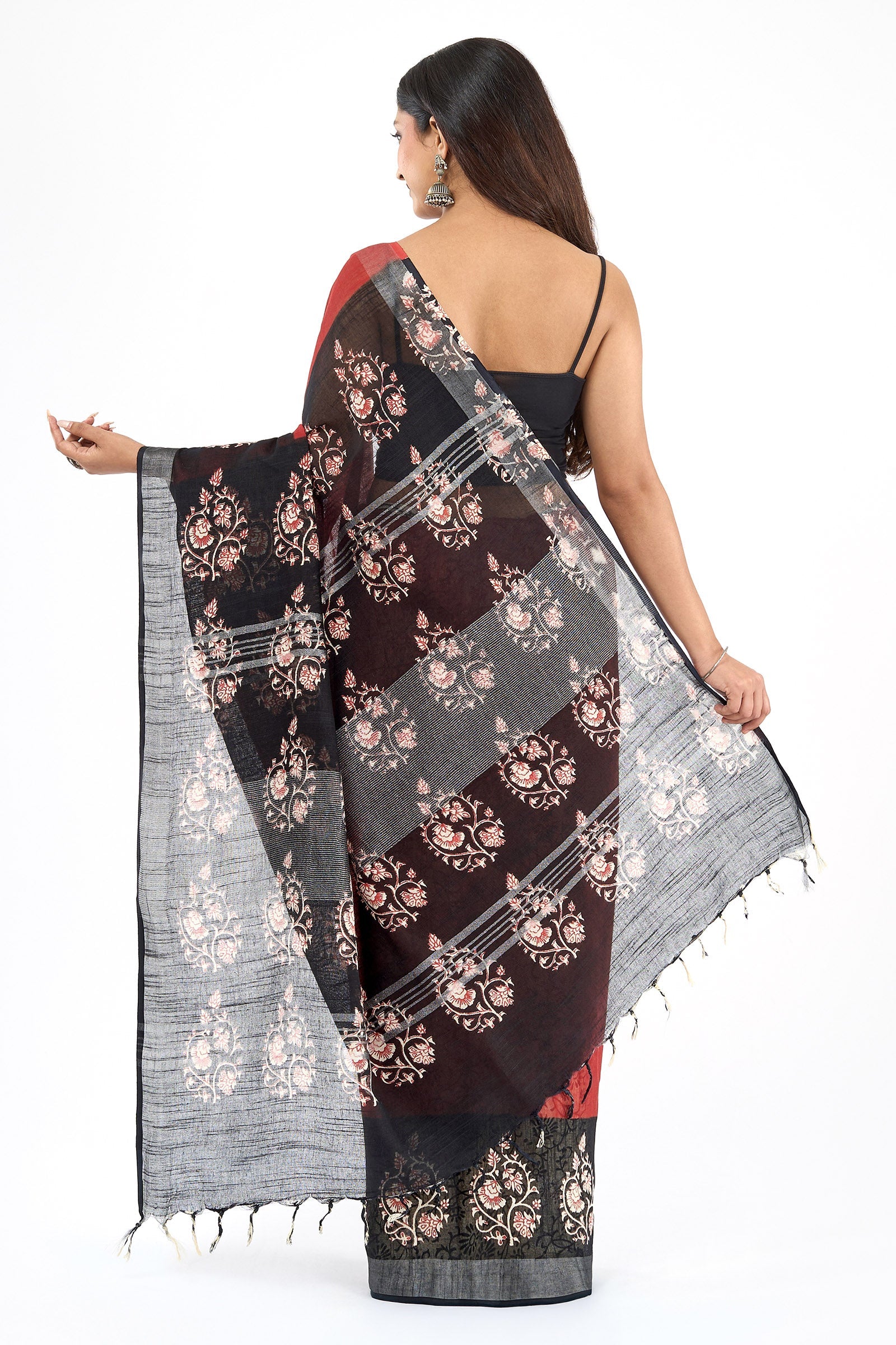 Teejh Saanviki Black & Red Hand Blockprint Saree