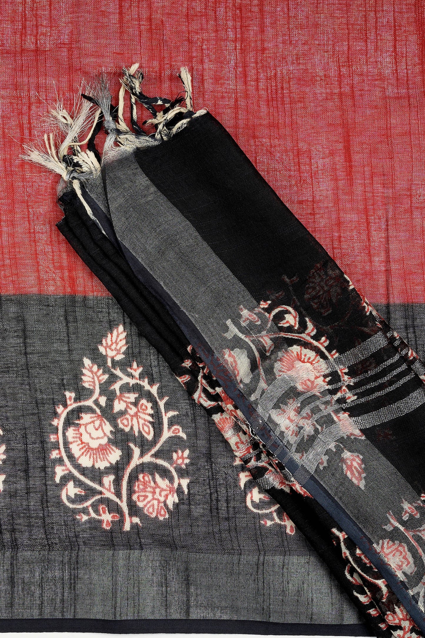 Teejh Saanviki Black & Red Hand Blockprint Saree