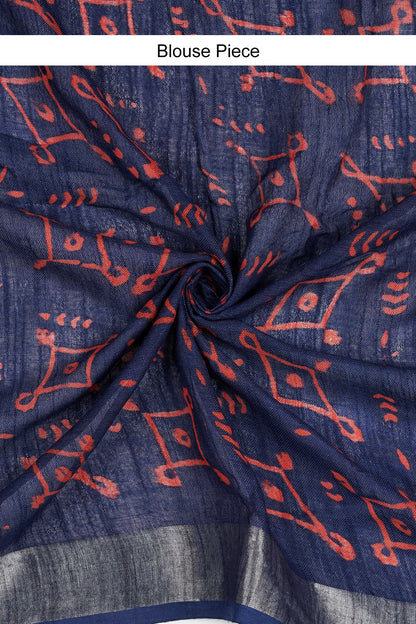 Teejh Ekila Indigo & Red Hand Blockprint Saree