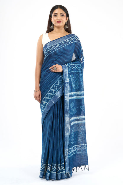 Teejh Pravani Indigo Hand Blockprint Saree