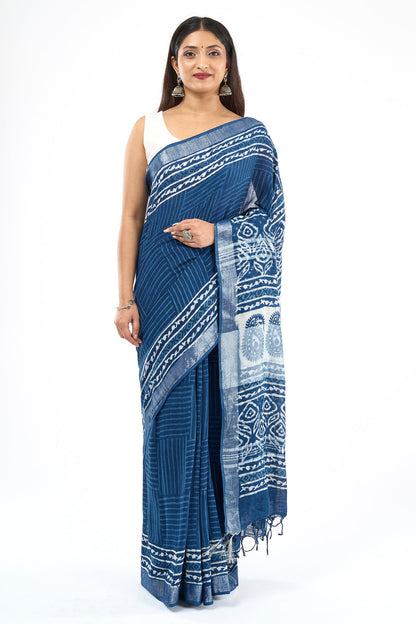 Teejh Velmika Indigo Hand Blockprint Saree