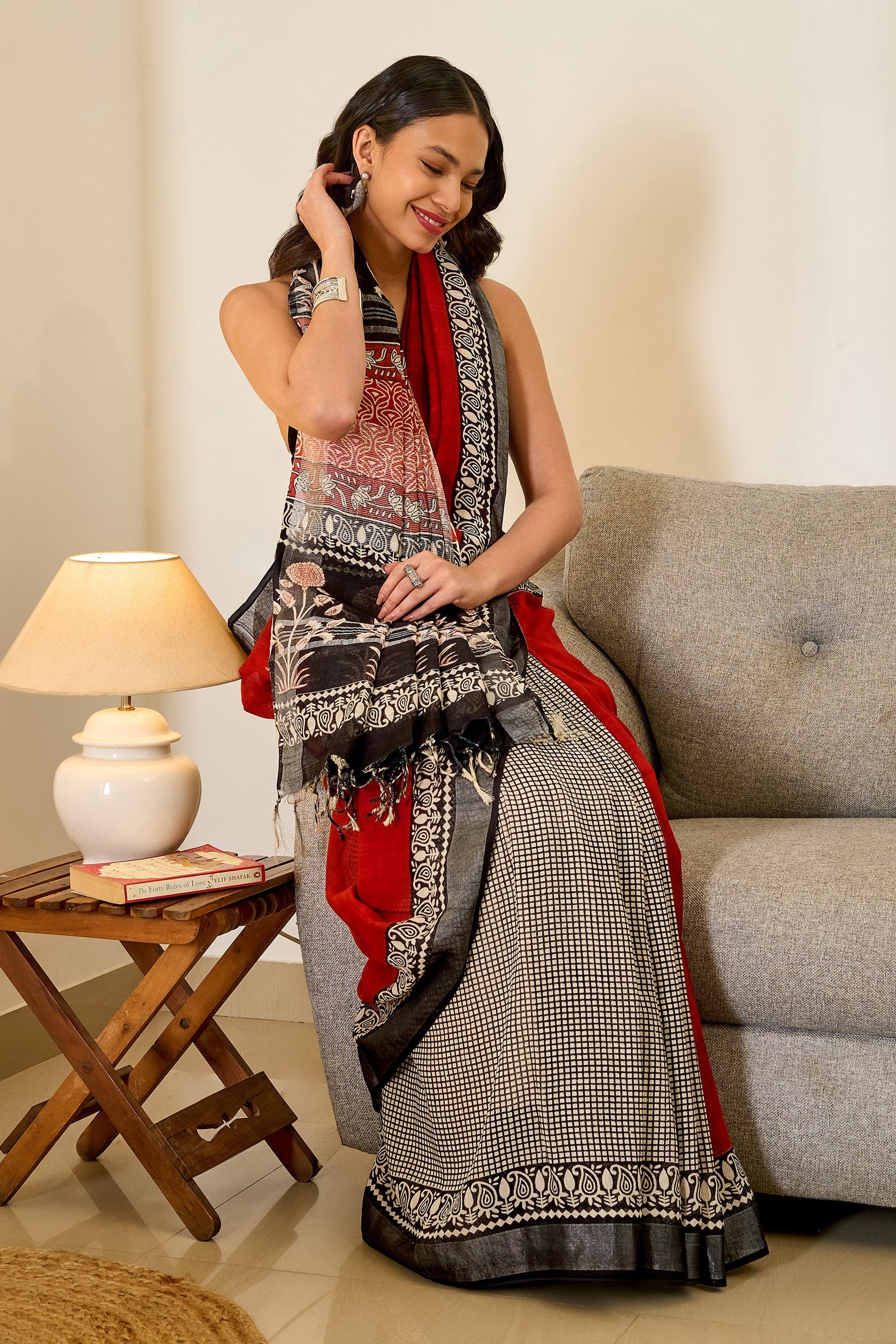 Teejh Dholira Hand Blockprint Saree