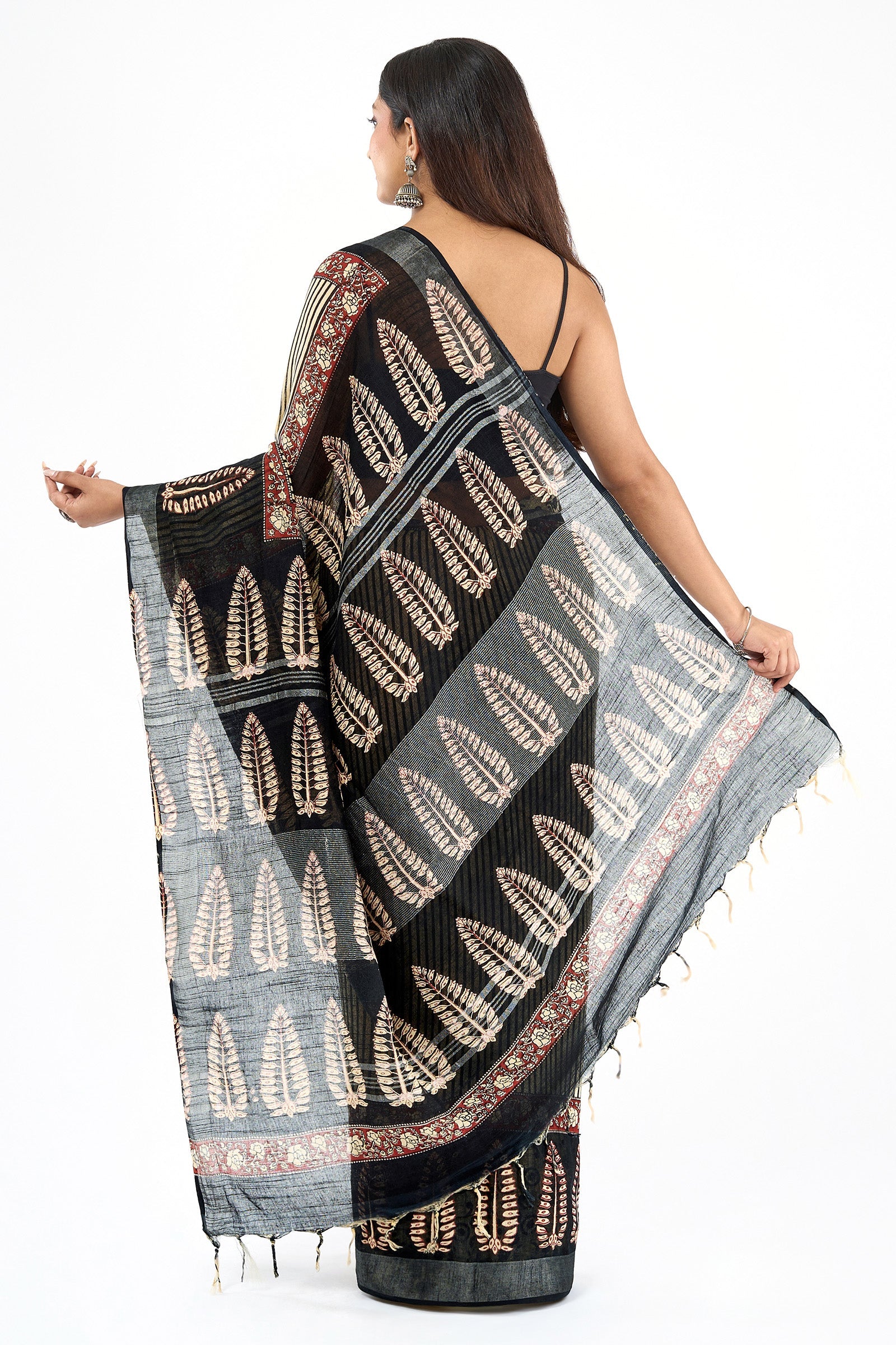 Teejh Mohenyaa Beige & Black Hand Blockprint Saree