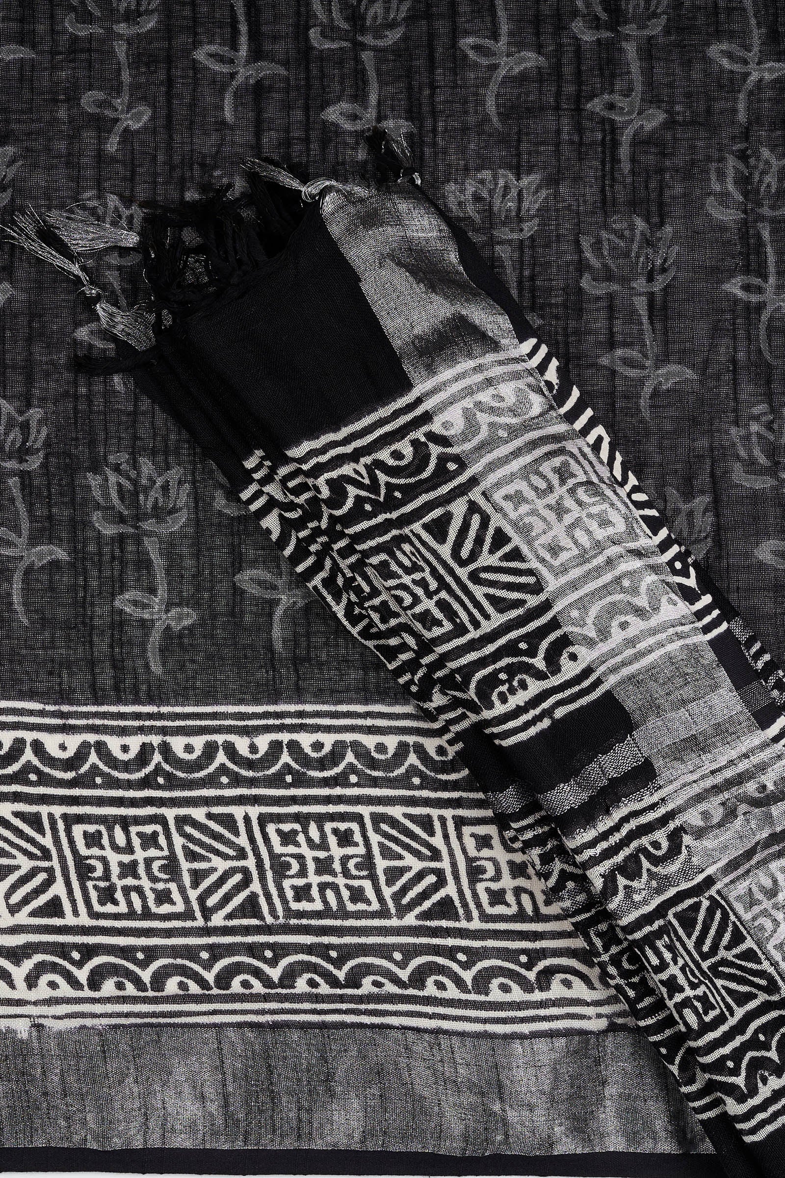 Teejh Chitrani Black Hand Blockprint Saree
