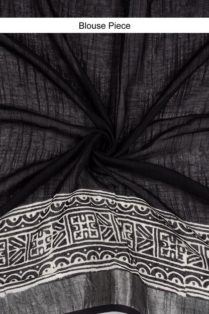 Teejh Chitrani Black Hand Blockprint Saree