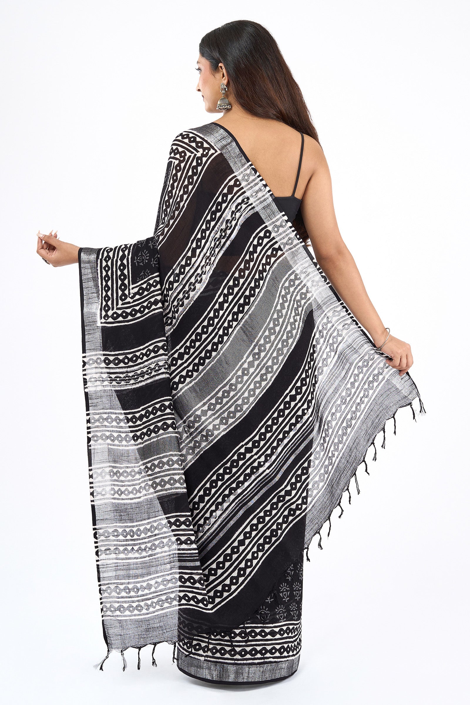 Teejh Kanvani Black Hand Blockprint Saree