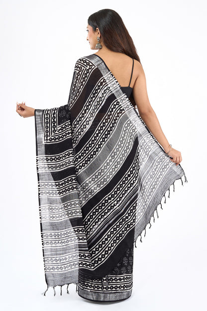 Teejh Kanvani Black Hand Blockprint Saree