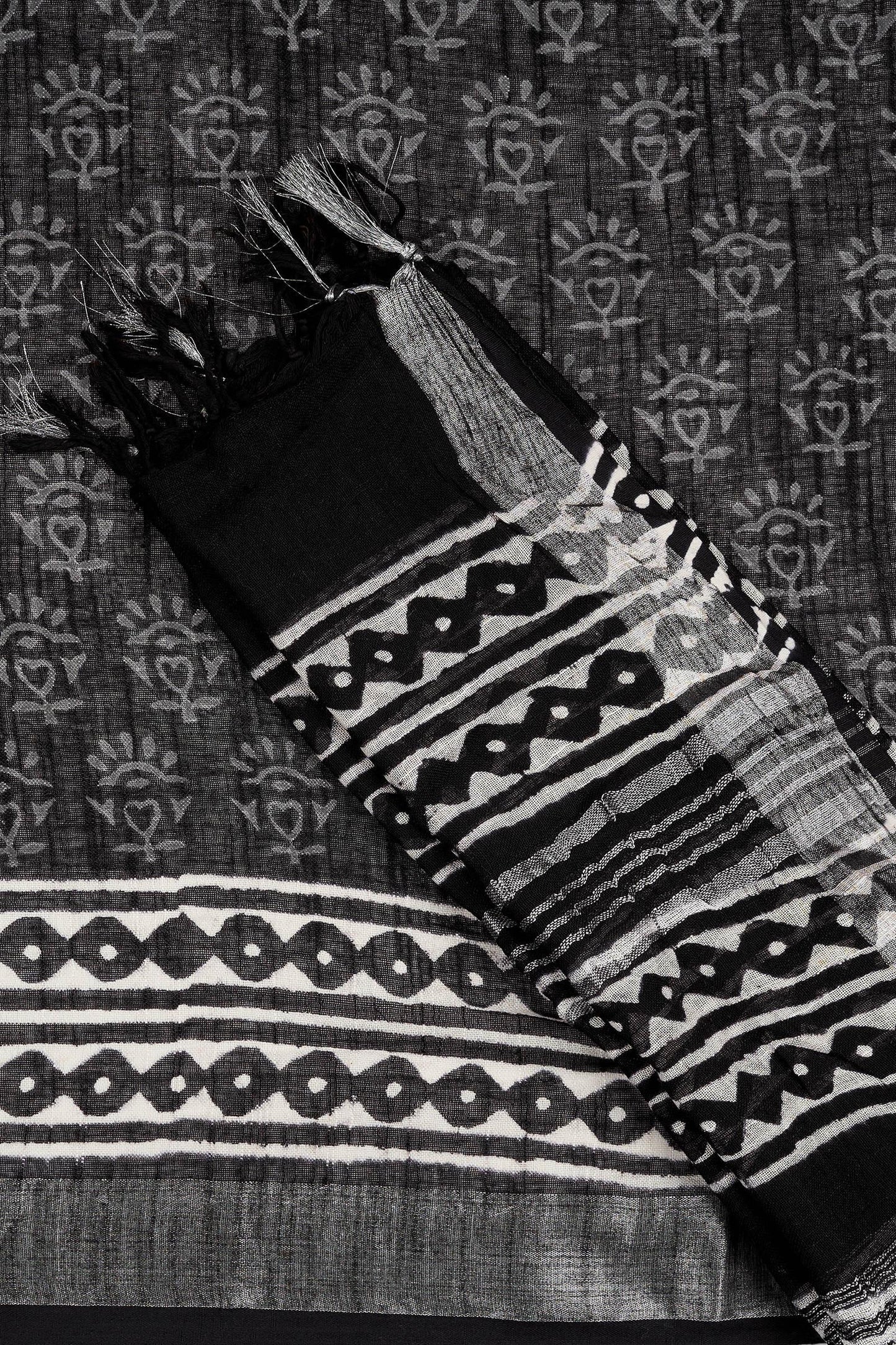 Teejh Kanvani Black Hand Blockprint Saree
