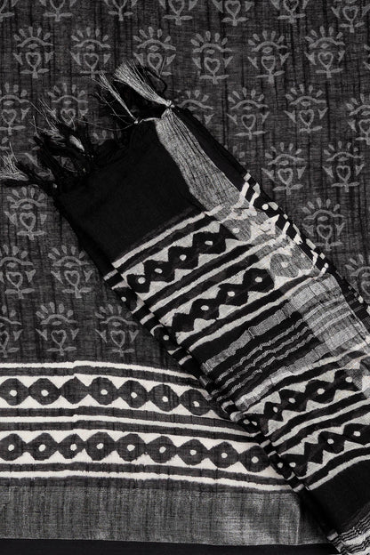 Teejh Kanvani Black Hand Blockprint Saree