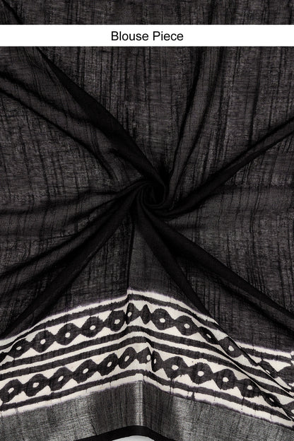 Teejh Kanvani Black Hand Blockprint Saree