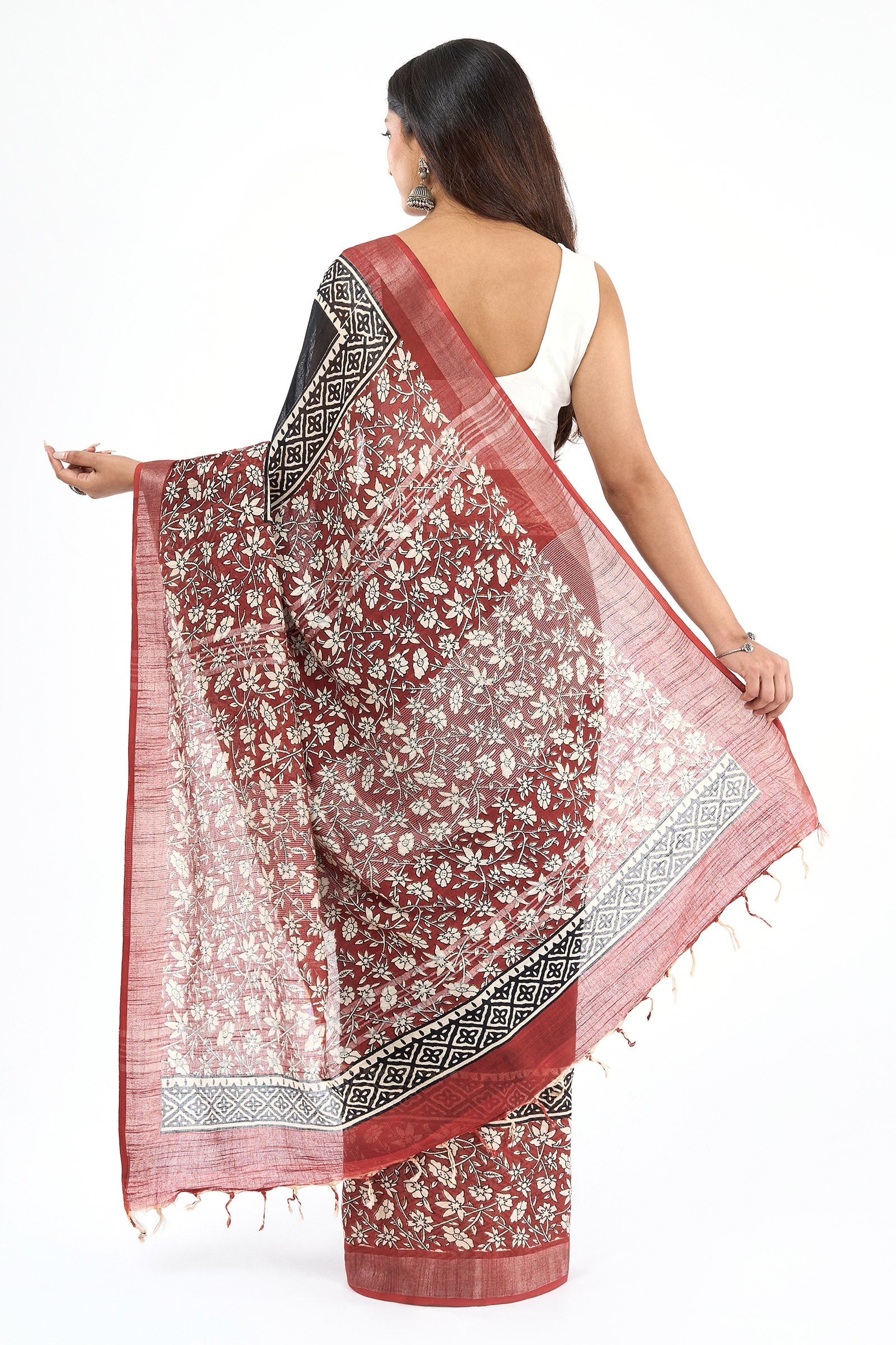 Teejh Sharika Black & Red Hand Blockprint Saree