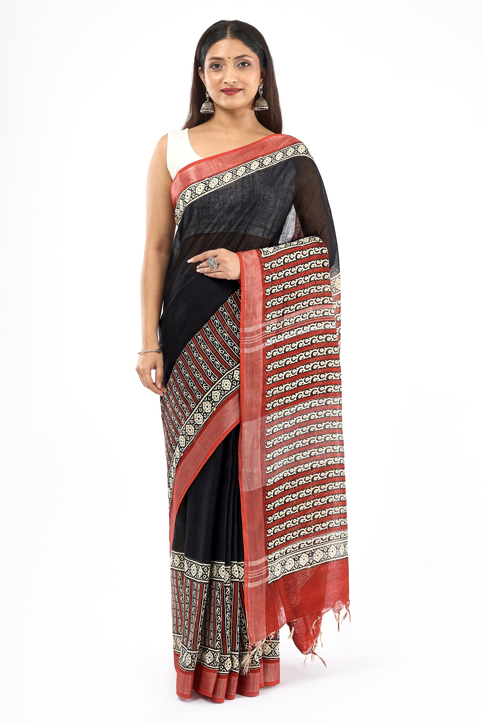 Teejh Matrika Hand Blockprint Saree