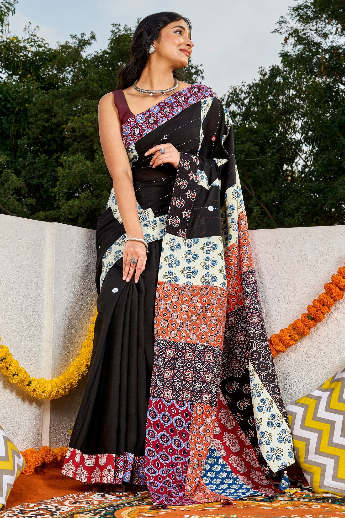 Tejika Black Applique & Mirror Work Saree