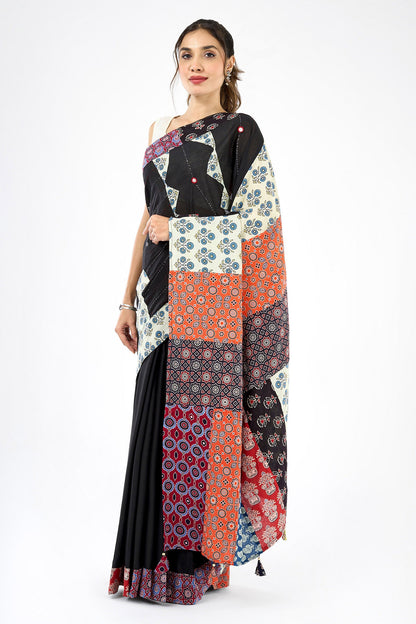 Tejika Black Applique & Mirror Work Saree