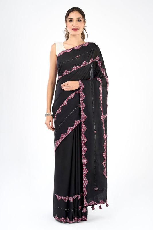 Dyutima Black Applique & Mirror Work Saree