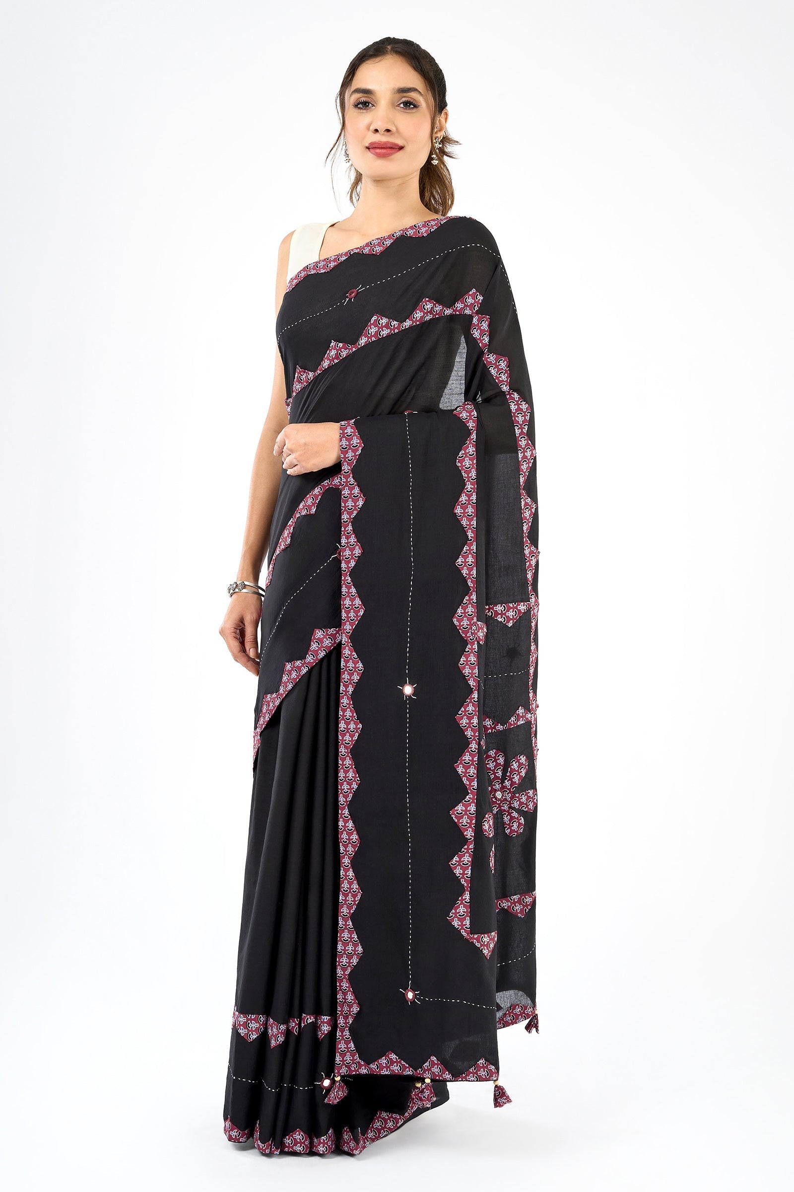 Dyutima Black Applique & Mirror Work Saree