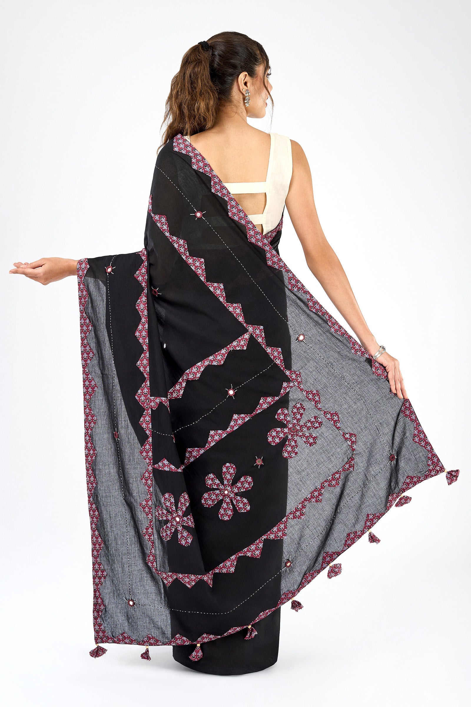 Dyutima Black Applique & Mirror Work Saree
