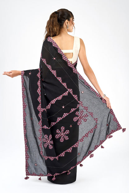 Dyutima Black Applique & Mirror Work Saree