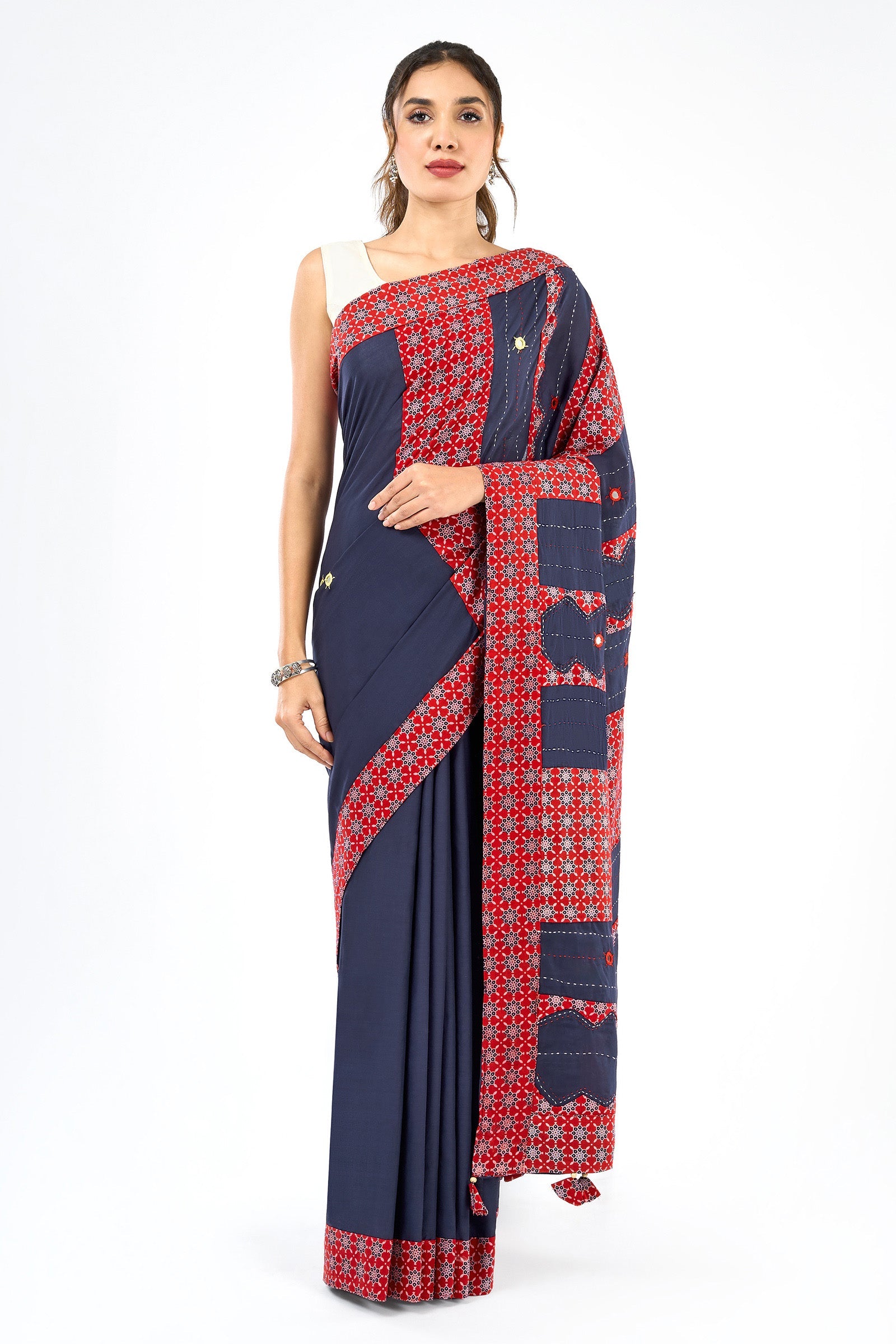 Nakshira Deep Blue Applique & Mirror Work Saree