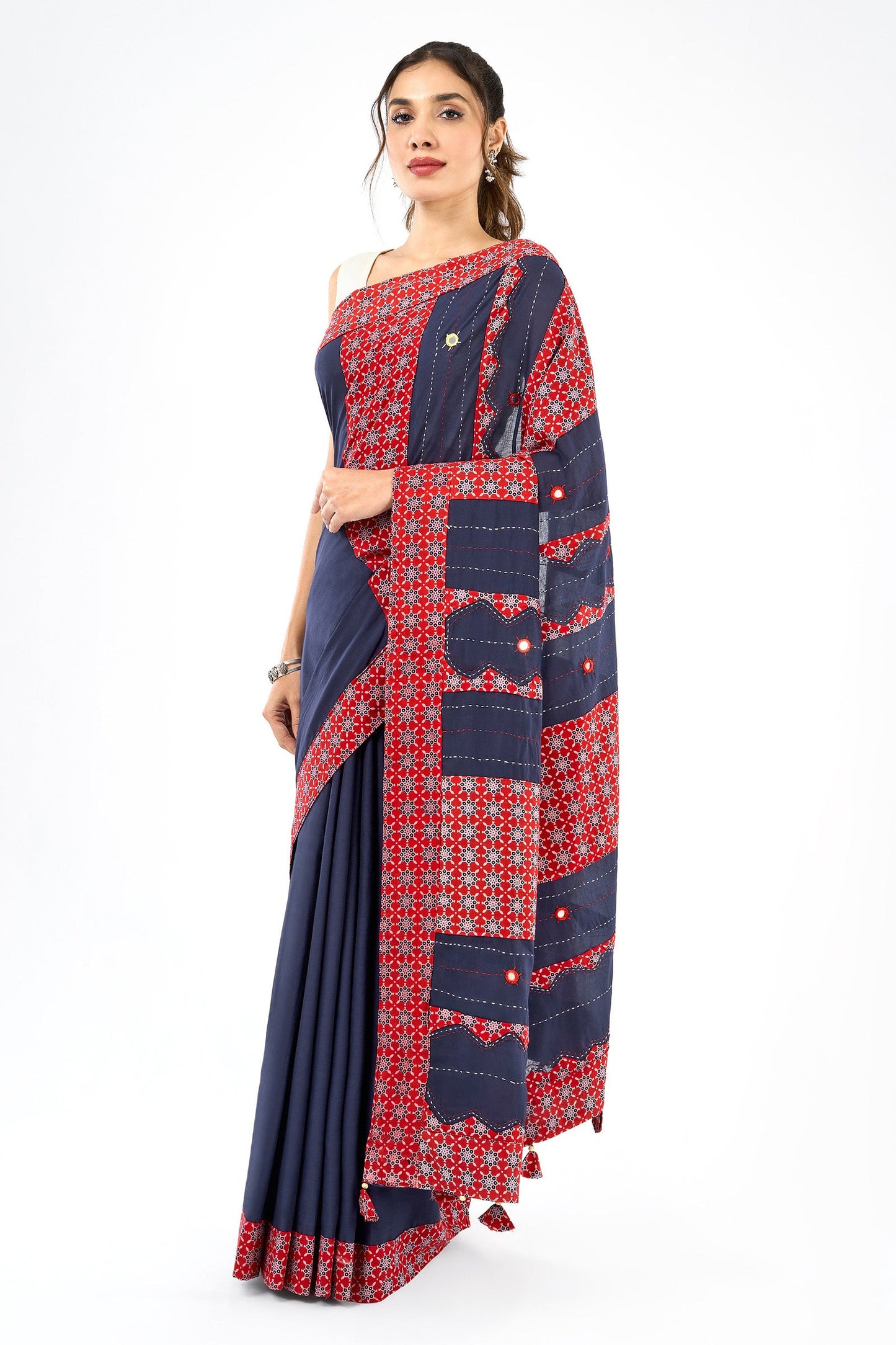 Nakshira Deep Blue Applique & Mirror Work Saree