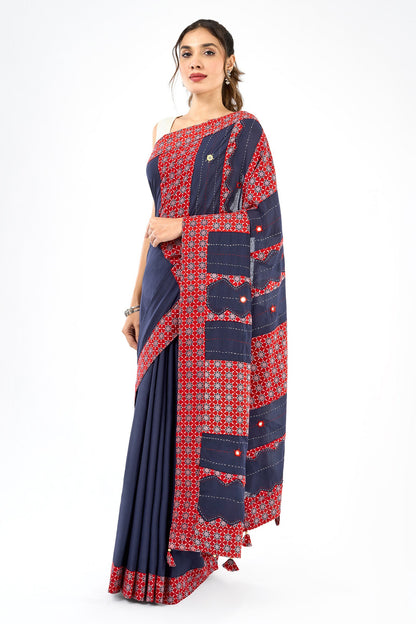 Nakshira Deep Blue Applique & Mirror Work Saree