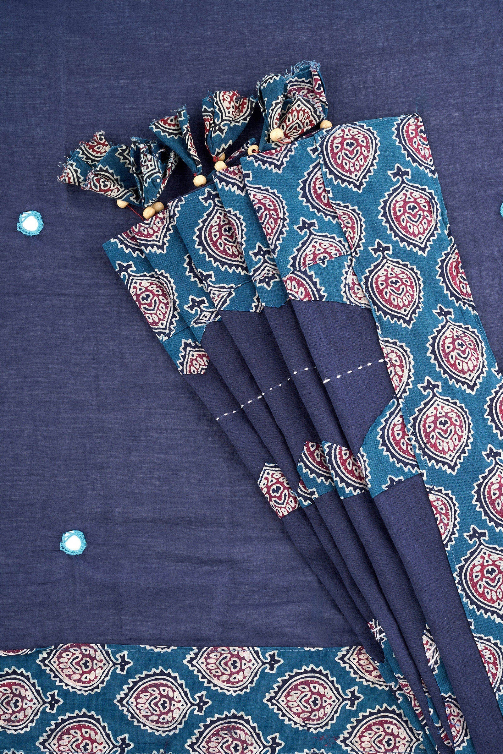 Yajnita Deep Blue Applique & Mirror Work Saree