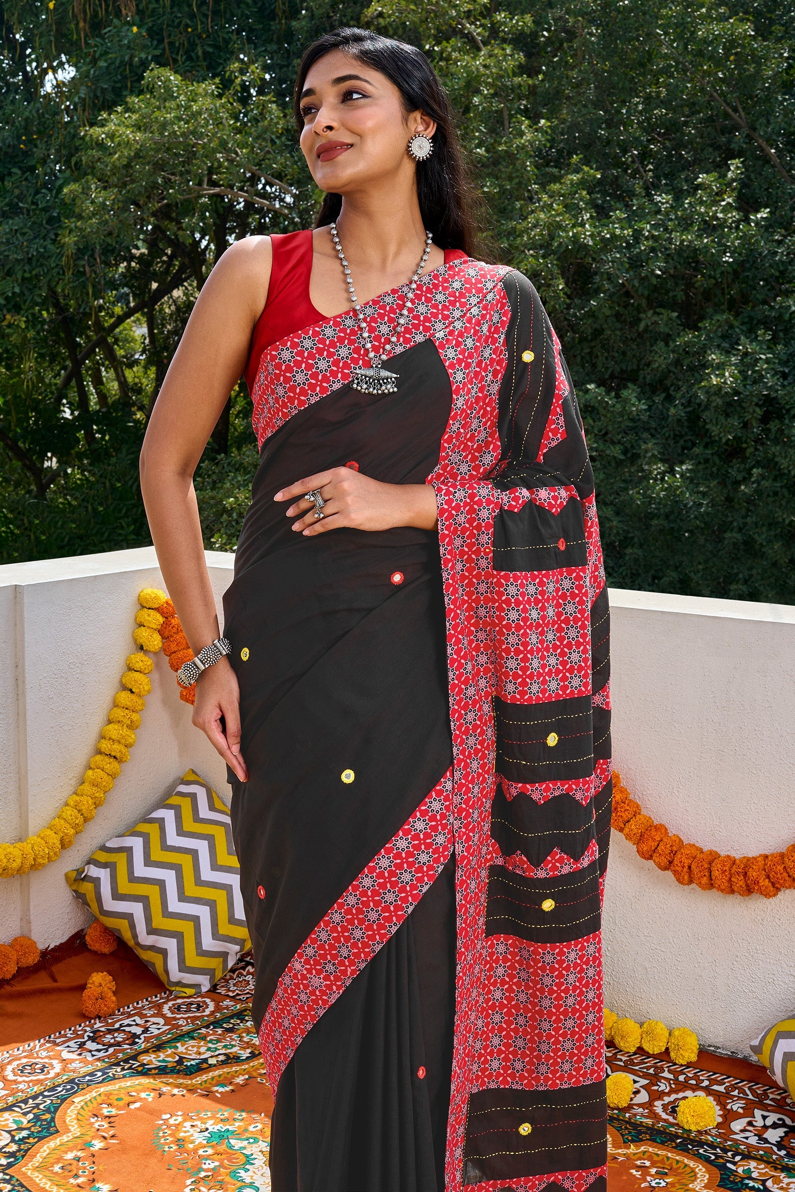 Tavrika Black Applique & Mirror Work Saree