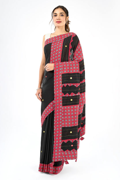 Tavrika Black Applique & Mirror Work Saree