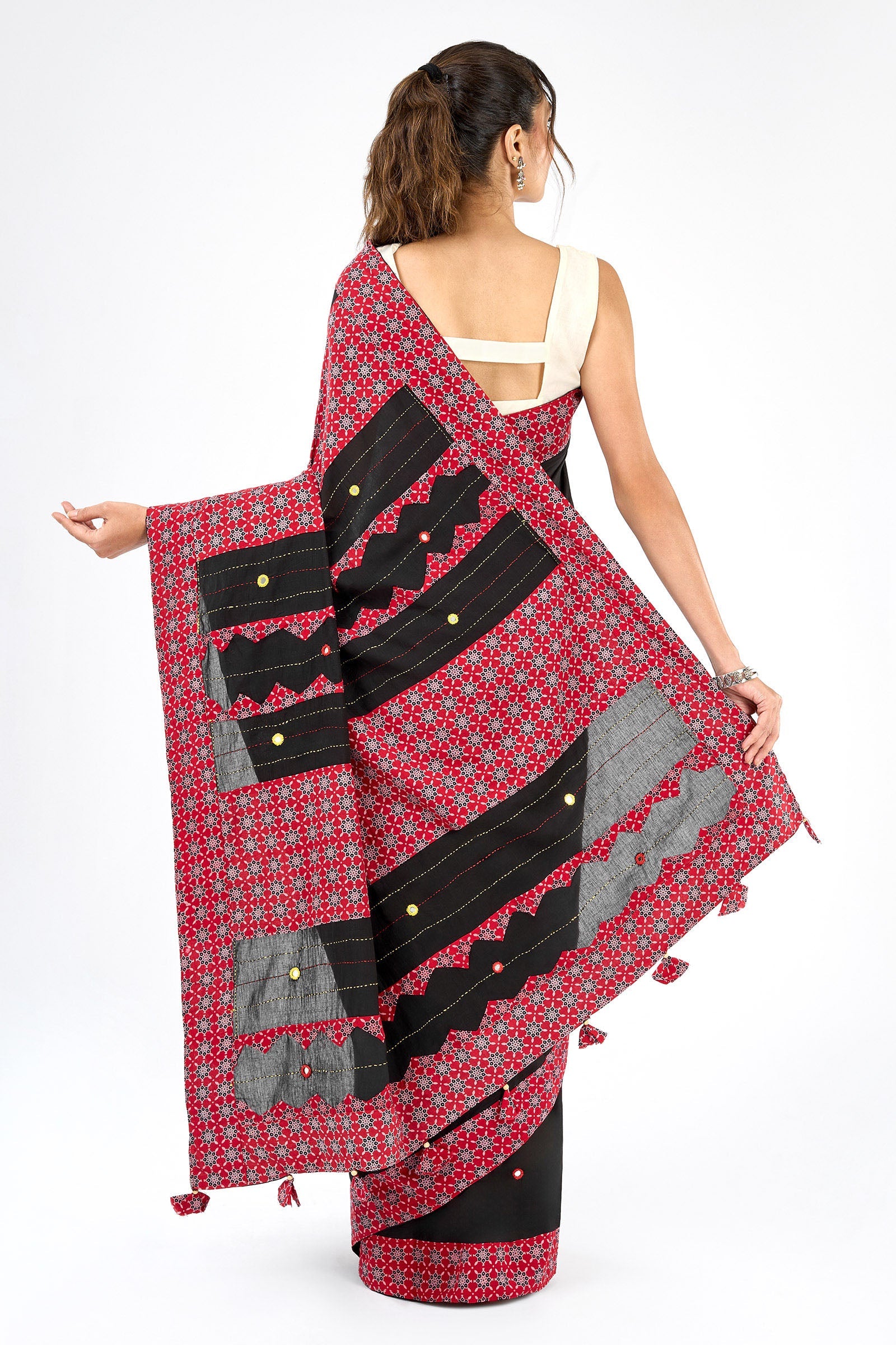 Tavrika Black Applique & Mirror Work Saree