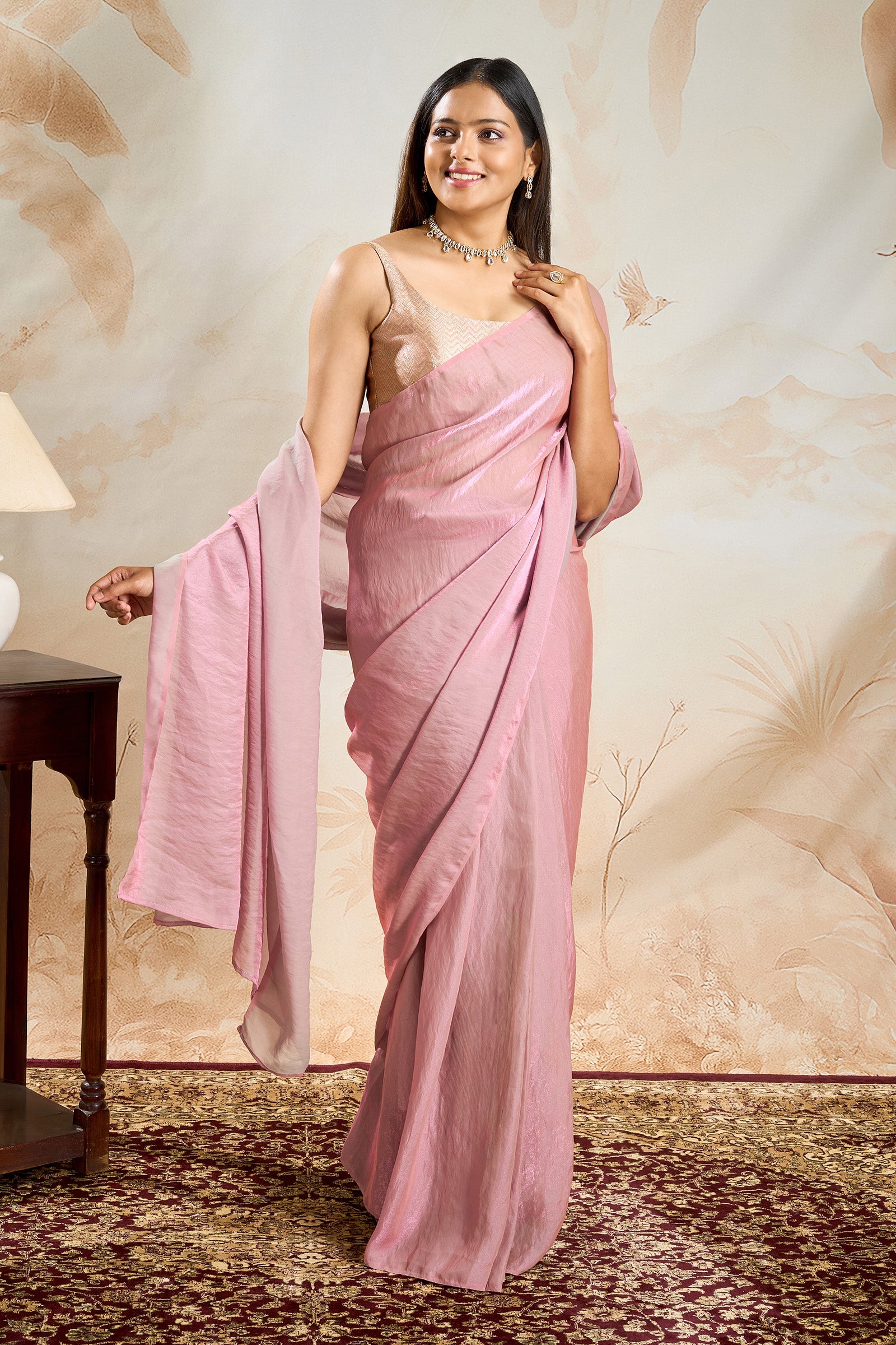 Aarjavi Onion Pink Pre-Draped Saree