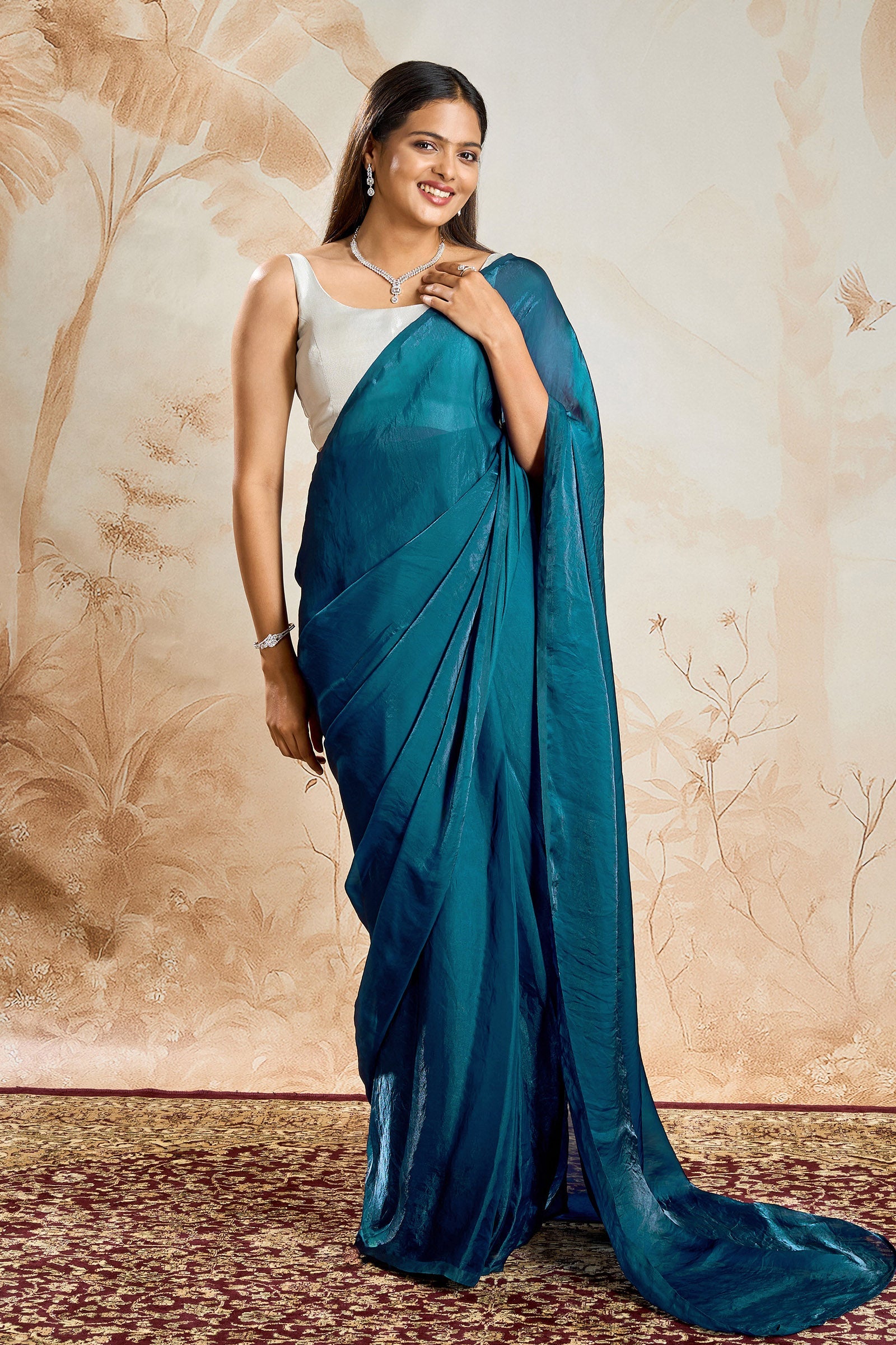 Mahisha Blue Pre-Draped Saree
