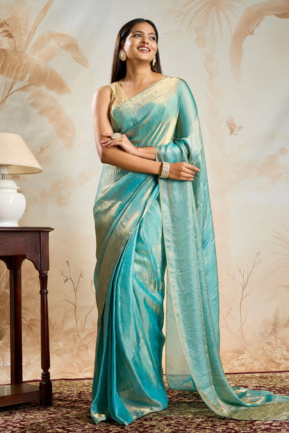 Hemika Blue Pre-Draped Saree