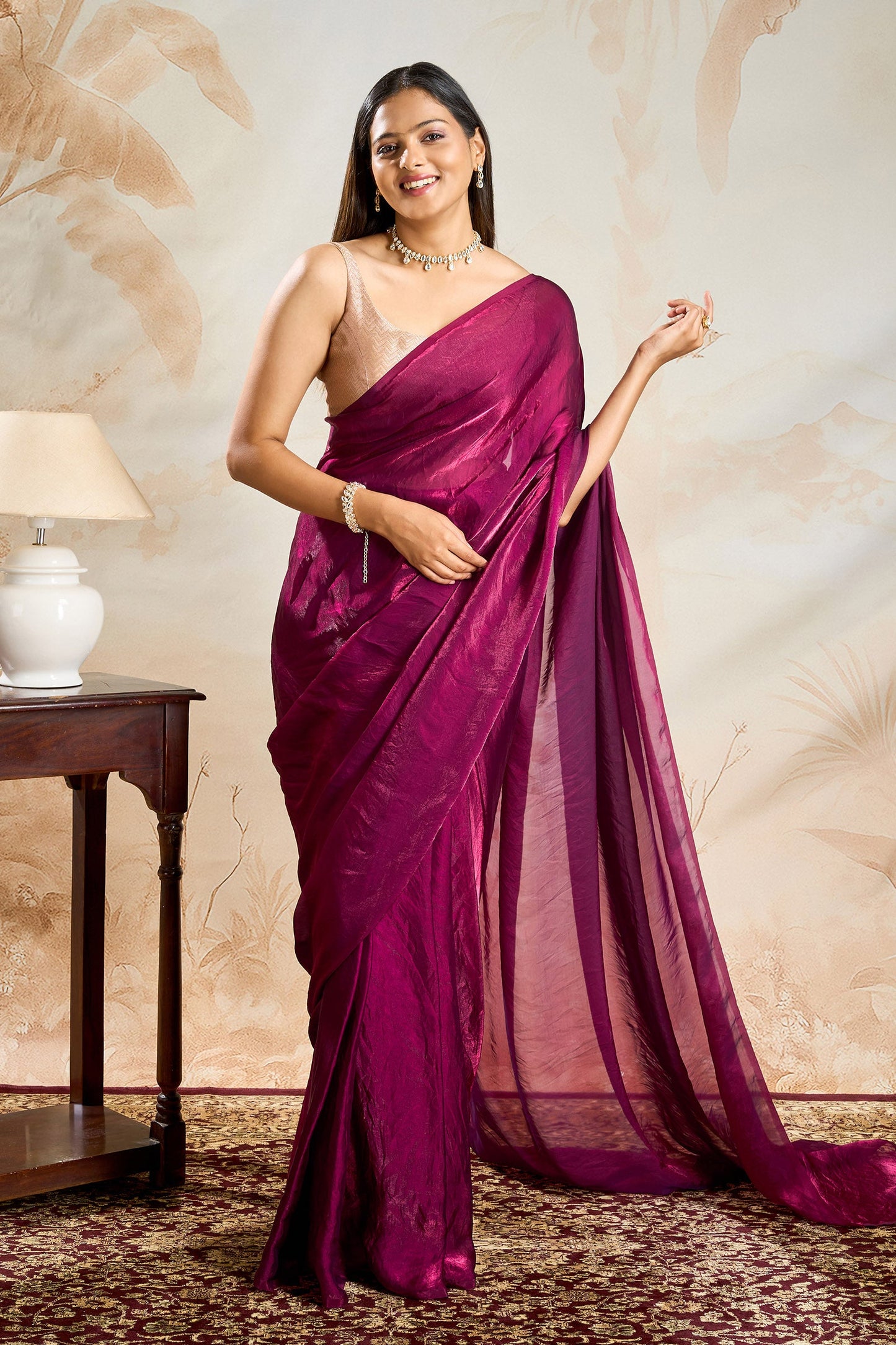 Vidhatri Magenta Pre-Draped Saree