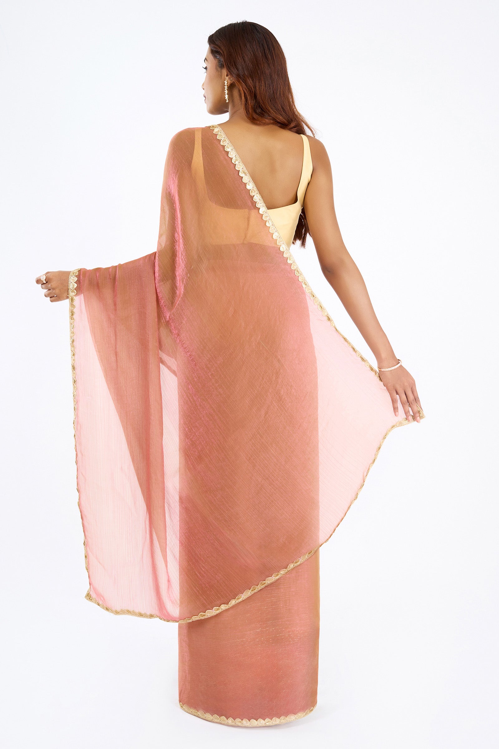 Sharvika Onion Pink Shimmer Chiffon Saree