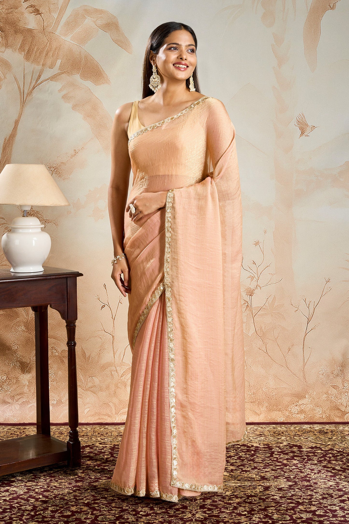 Pragnya Pastel pink Shimmer Chiffon Saree