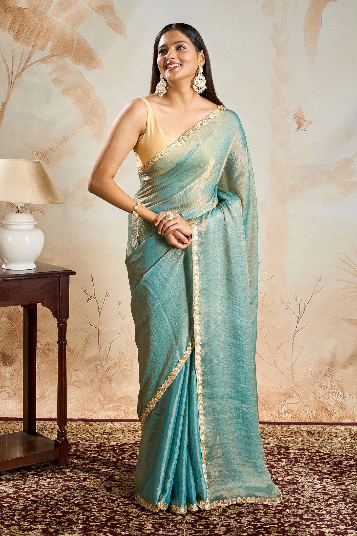 Deetya Blue Shimmer Chiffon Saree