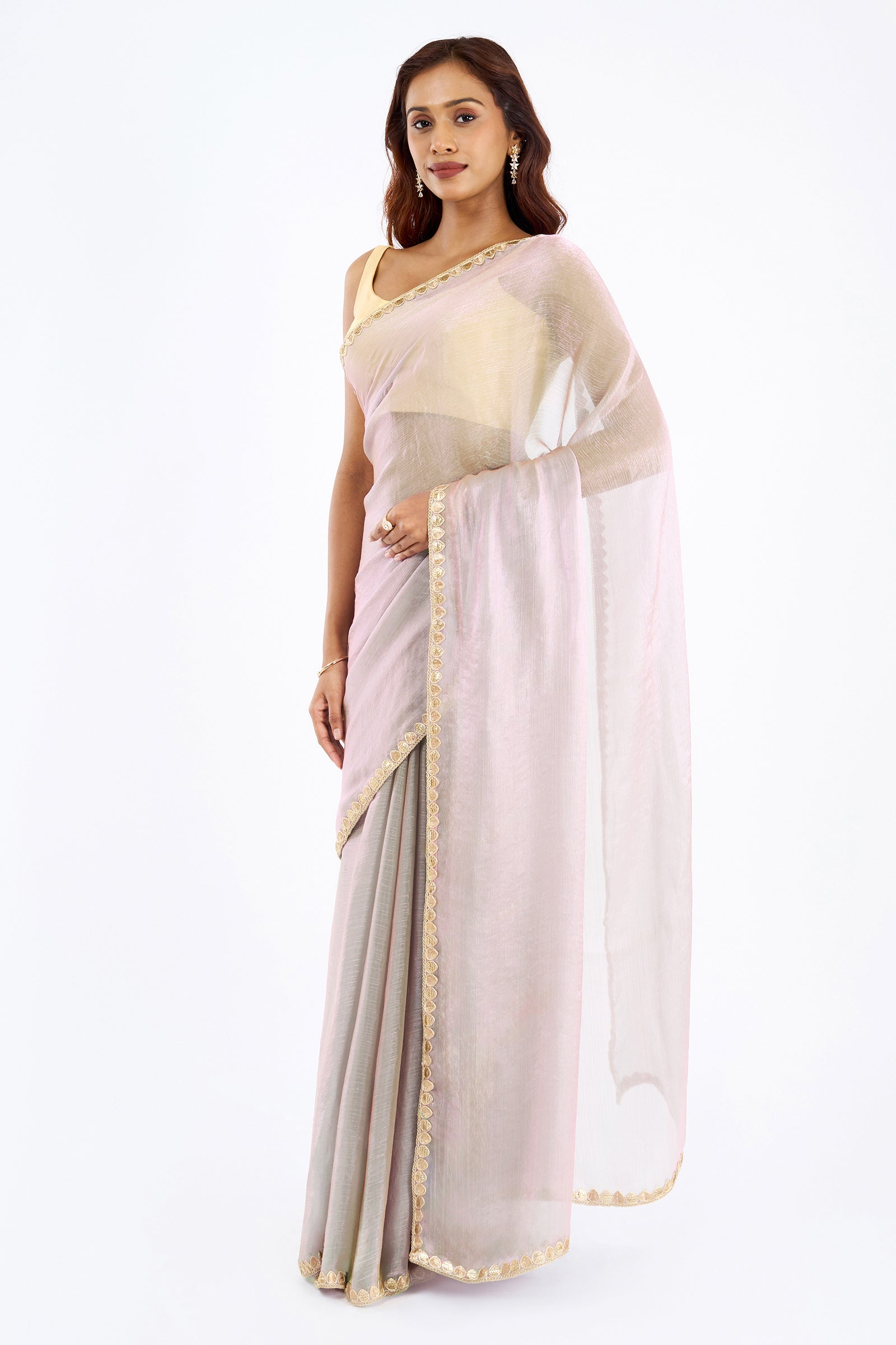 Trilaya Lilac Shimmer Chiffon Saree