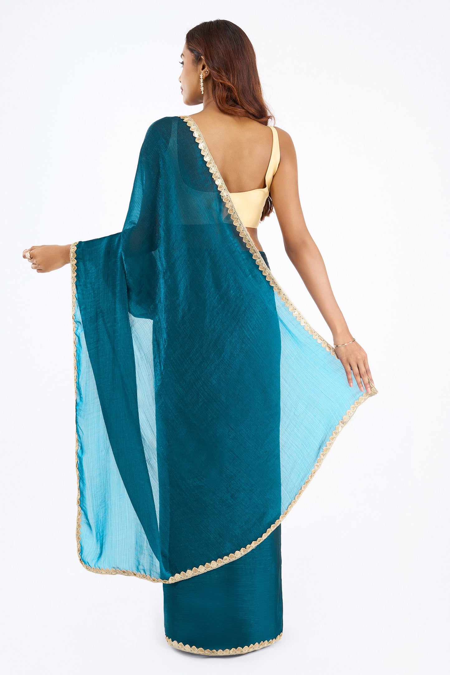 Ushnavi Dark Blue Shimmer Chiffon Saree