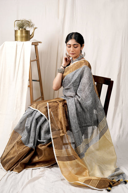 Teejh Mystic Golden Linen Mahapar Saree