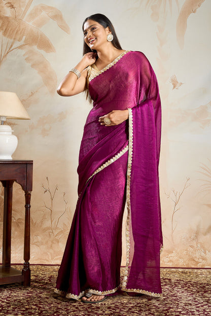 Harshika Magenta Shimmer Chiffon Saree